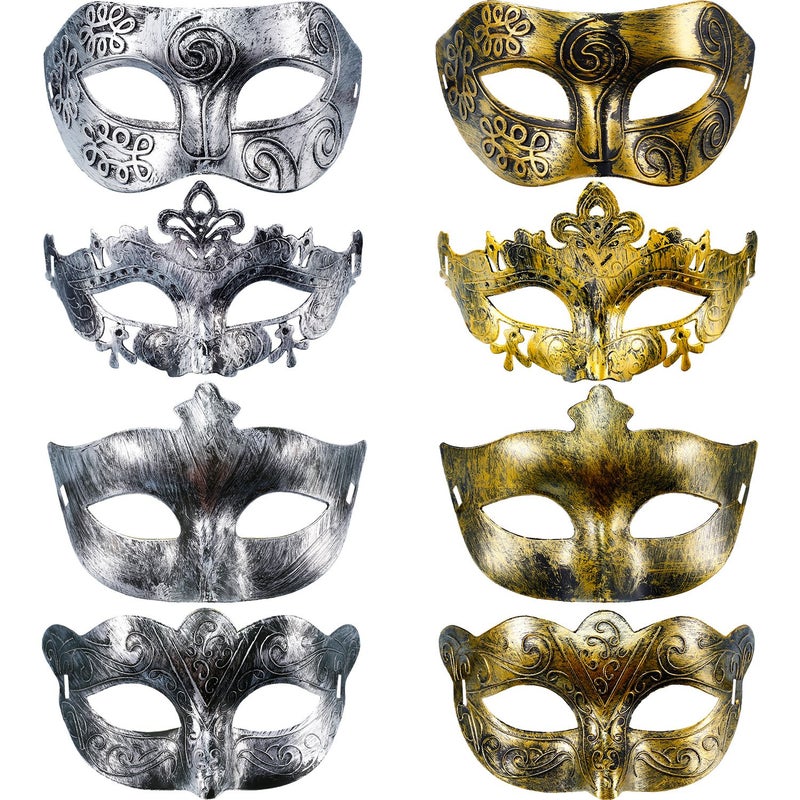HESTYA 8 Pcs Vintage Masquerade Masks Gold Silver Carnival Antique Mask Halloween Costume Accessories for Men Women - Image 1